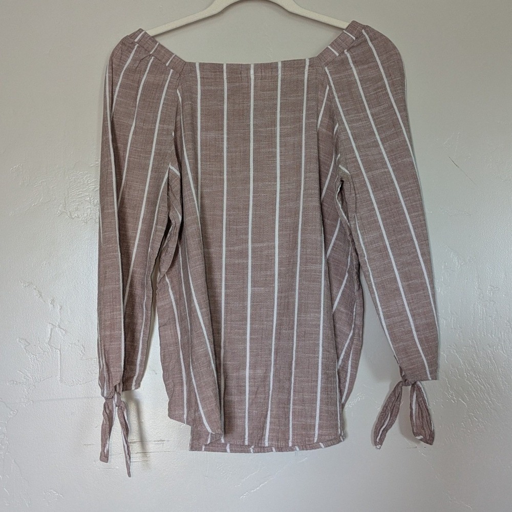 Liz Claiborne Blouse Womens Small Mauve Striped Square Neck Tie Sleeve Top - Picture 7 of 9